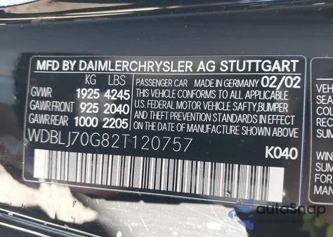 2002 Mercedes-Benz Clk 430 z USA, uszkodzony, nr VIN WDBLJ70G82T120757